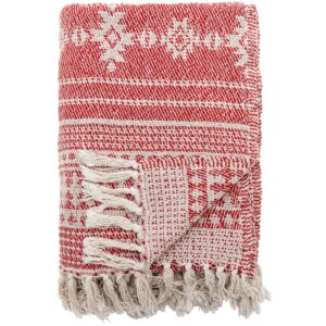 Bloomingville Červeno-béžový bavlněný pléd Oia 160 x 130 cm