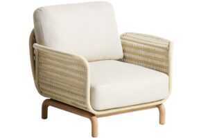 Kave Home Dřevěné zahradní křeslo Alipa s béžovým výpletem