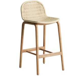 Kave Home Dřevěná zahradní barová židle Alipa 75 cm s béžovým výpletem