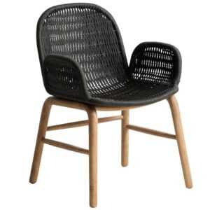 Kave Home Šedá dřevěná vyplétaná zahradní židle Alipa s područkami