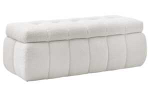 Bobochic Paris Bílá bouclé lavice Mont-Blanc 144 cm s úložným prostorem