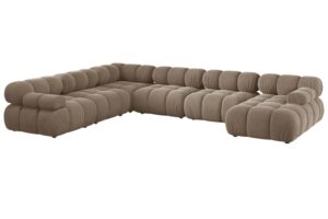 Micadoni Tmavě béžová sametová rohová pohovka Bellis 376 cm