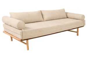 Woodman Krémově bílá rozkládací pohovka Le MAR 201 cm s dřevěnou podnoží