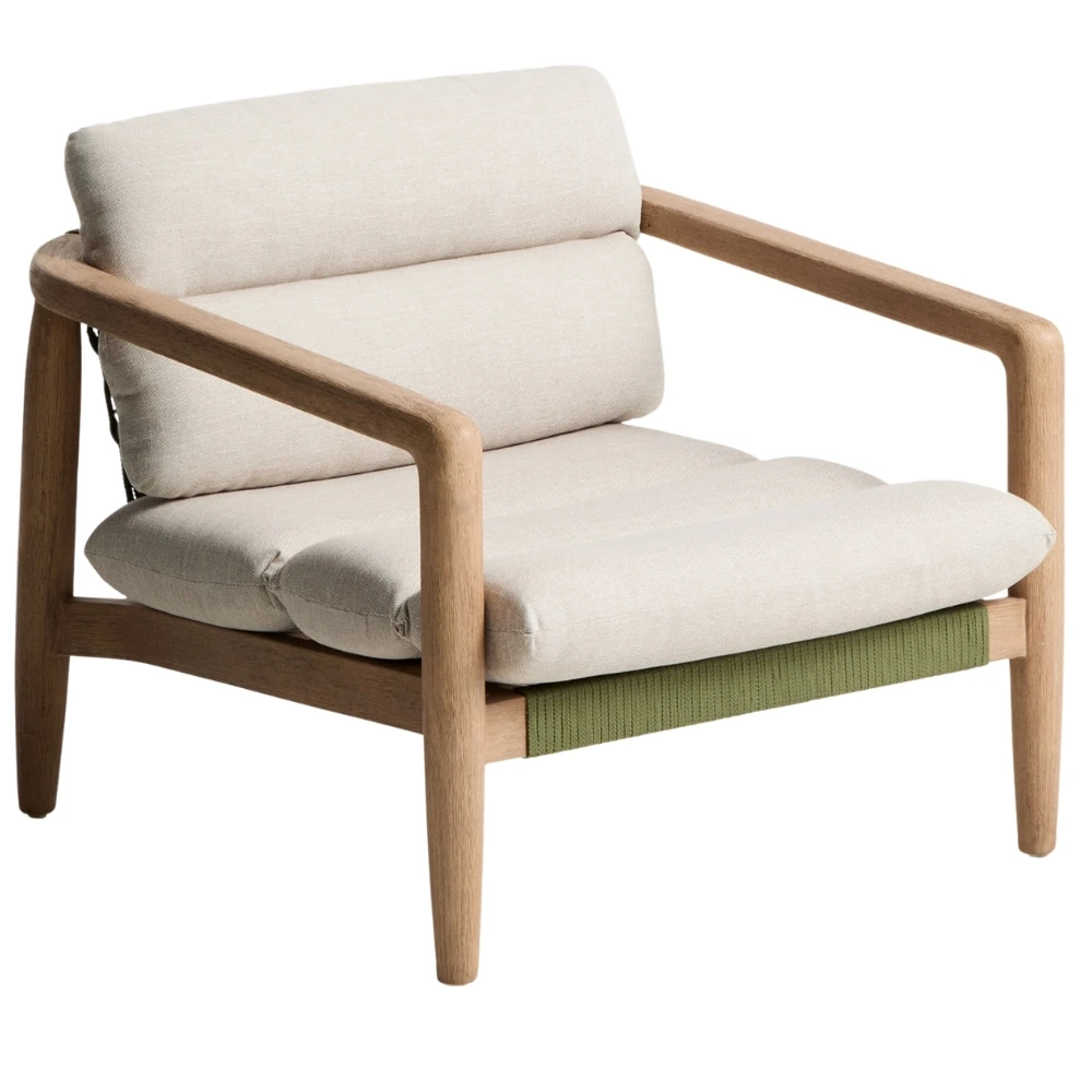 Kave Home Dřevěné zahradní křeslo Menfi s polštáři a výpletem