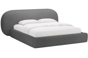 Micadoni Tmavě šedá bouclé dvoulůžková postel Ovalo 180 x 200 cm s úložným prostorem