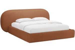 Micadoni Terakotově oranžová bouclé dvoulůžková postel Ovalo 180 x 200 cm s úložným prostorem