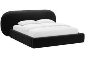 Micadoni Černá sametová dvoulůžková postel Ovalo 180 x 200 cm s úložným prostorem