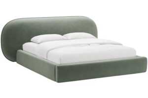 Micadoni Zelená sametová dvoulůžková postel Ovalo 180 x 200 cm s úložným prostorem