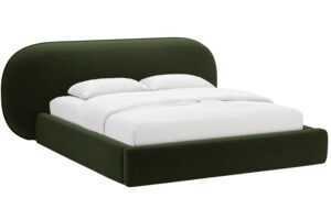 Micadoni Tmavě zelená sametová dvoulůžková postel Ovalo 180 x 200 cm s úložným prostorem