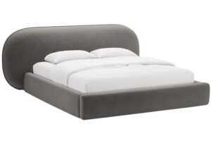 Micadoni Tmavě šedá sametová dvoulůžková postel Ovalo 180 x 200 cm s úložným prostorem