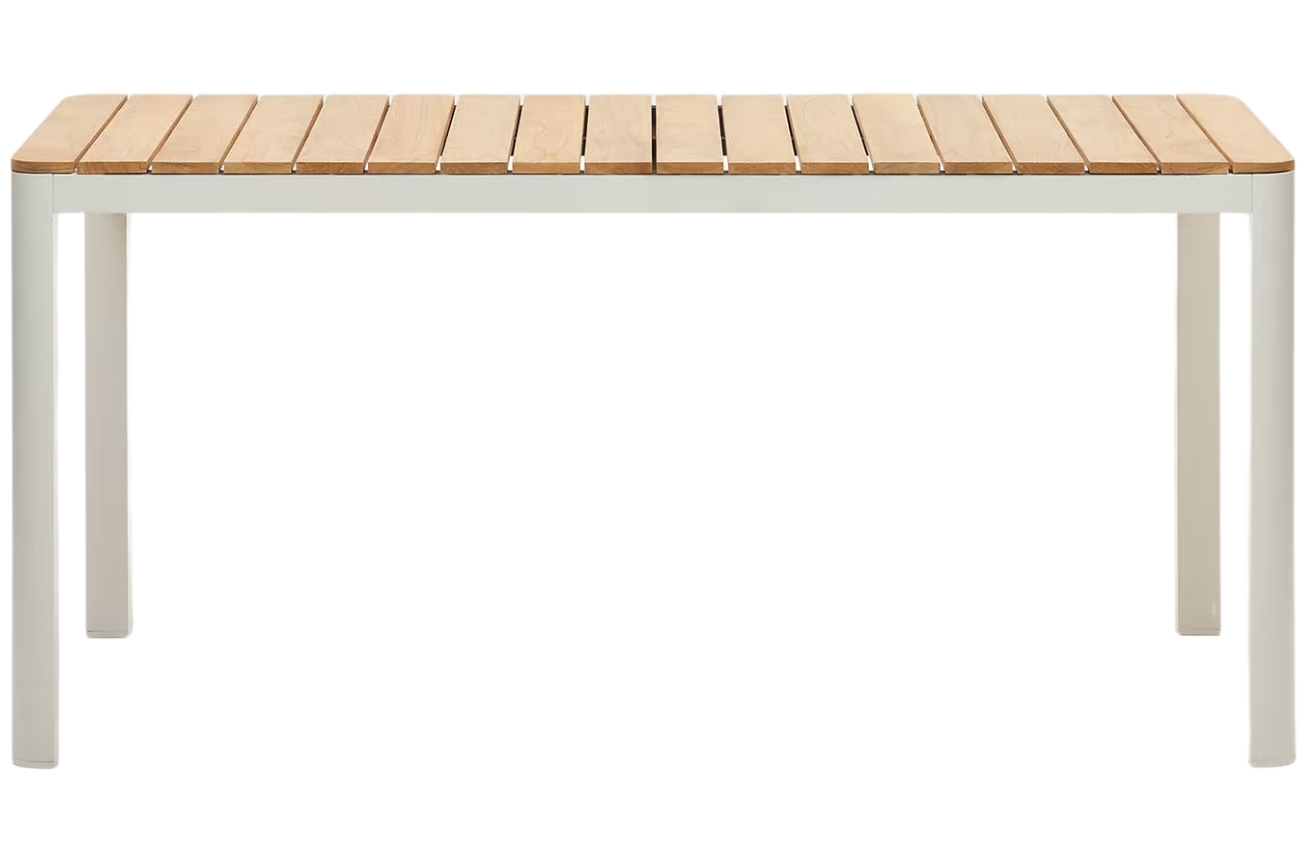 Kave Home Teakový zahradní jídelní stůl Bona s bílou podnoží 163 x 90 cm