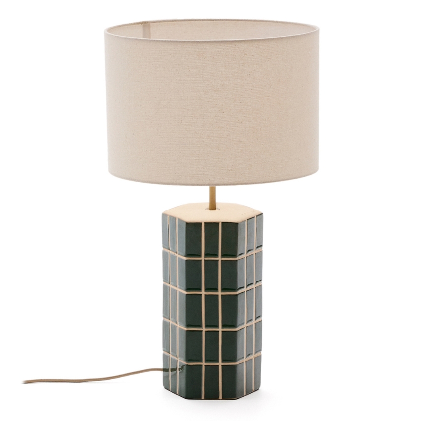 Zelená keramická stolní lampa Kave Home Rue