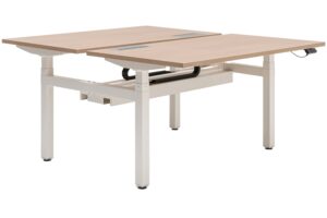 MDD Dubový výškově nastavitelný pracovní stůl Ogi Drive Bench 140 x 169 cm s bílou podnoží