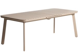 Kave Home Béžový kovový zahradní rozkládací stůl Izola 220/280 x 100 cm