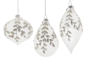 Bizzotto Set šesti bílých vánočních ozdob Leafglow Ø7/8 cm
