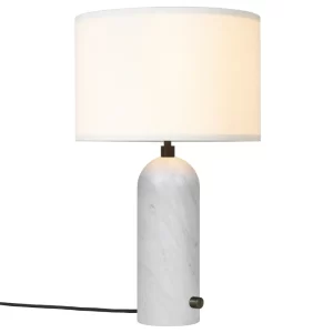 GUBI Bílá mramorová stolní lampa Gravity 49 cm s bílým stínidlem