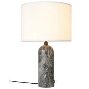 GUBI Šedá mramorová stolní lampa Gravity 49 cm s bílým stínidlem