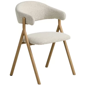 Unique Furniture Krémová bouclé jídelní židle Frances s dubovým dekorem