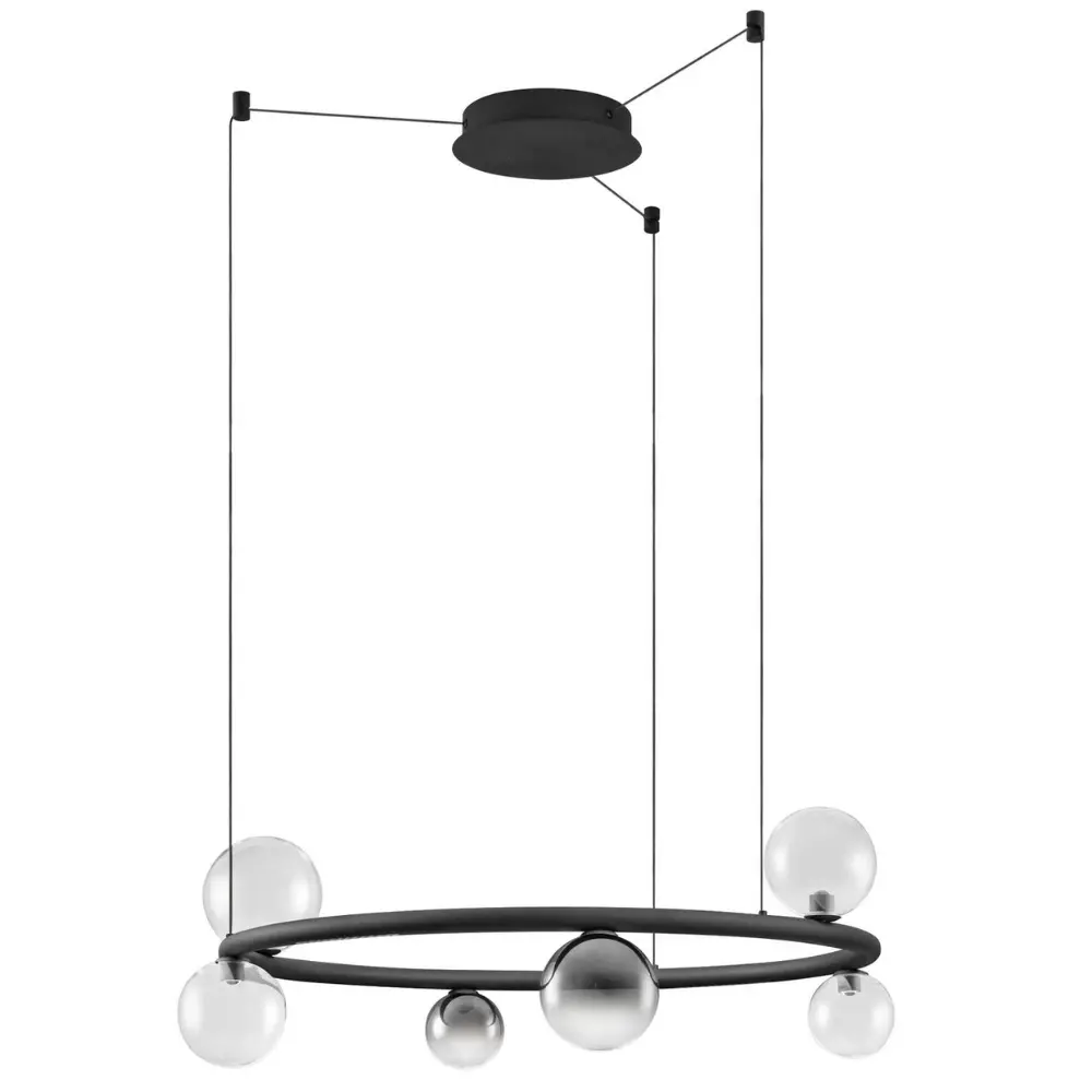 Nova Luce Kouřově šedé skleněné závěsné LED světlo Celso 75 cm s černým zavěšením